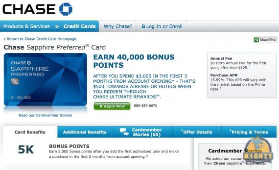 Review: Chase Sapphire credit card – earn 40,000 points when signing-up